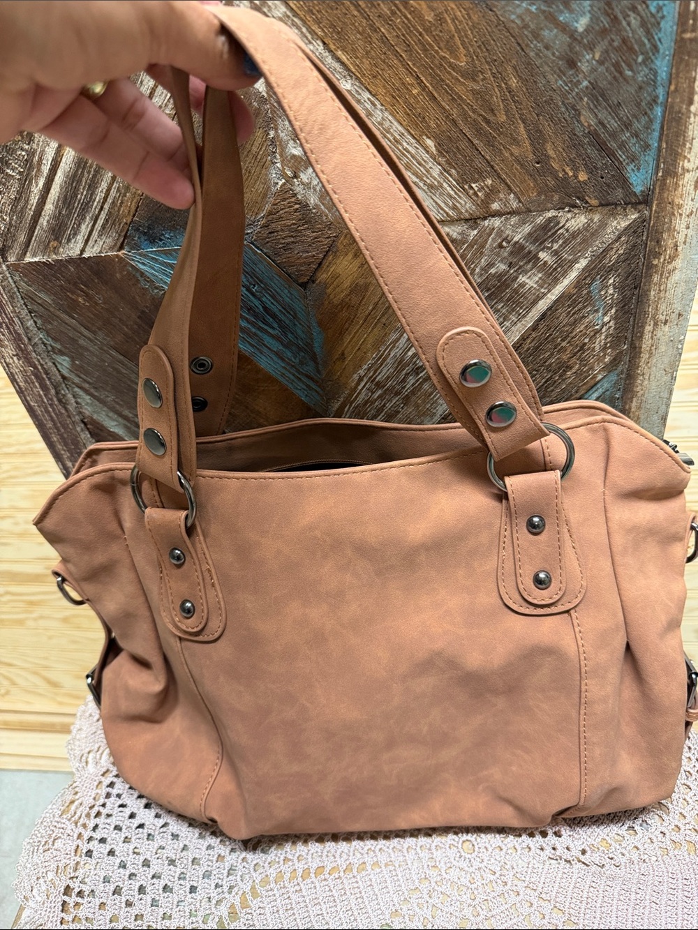 Women's Tan Faux Leather Shoulder Bag - Stylish Everyday Tote